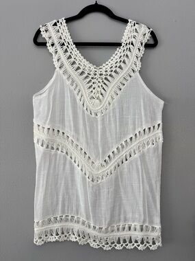 CUPSHE women’s white beach V neck crochet lightweight cover up